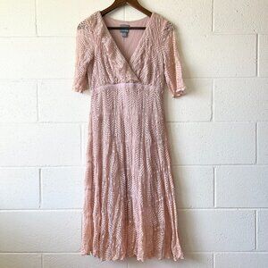 VTG Rabbit Rabbit Rabbit Designs Pink Lace Ruffle Vintage 70s Dress Women's 8